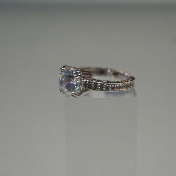 Big Princess CZ Engagement Ring 14k White Gold Anniversary  Engagement Ring Princess Cut Cubic Zirconia Size 9 Ring Solitaire Baguette